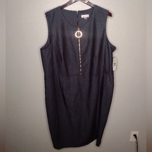 Calvin Klien Women's Sheath Dress 20W Blue Sleeveless Work Wear Career Z
